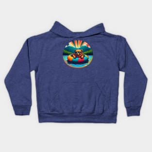 Grizzly Bear in Sunglasses Floating on a Lake with Mountains and Trees Kids Hoodie